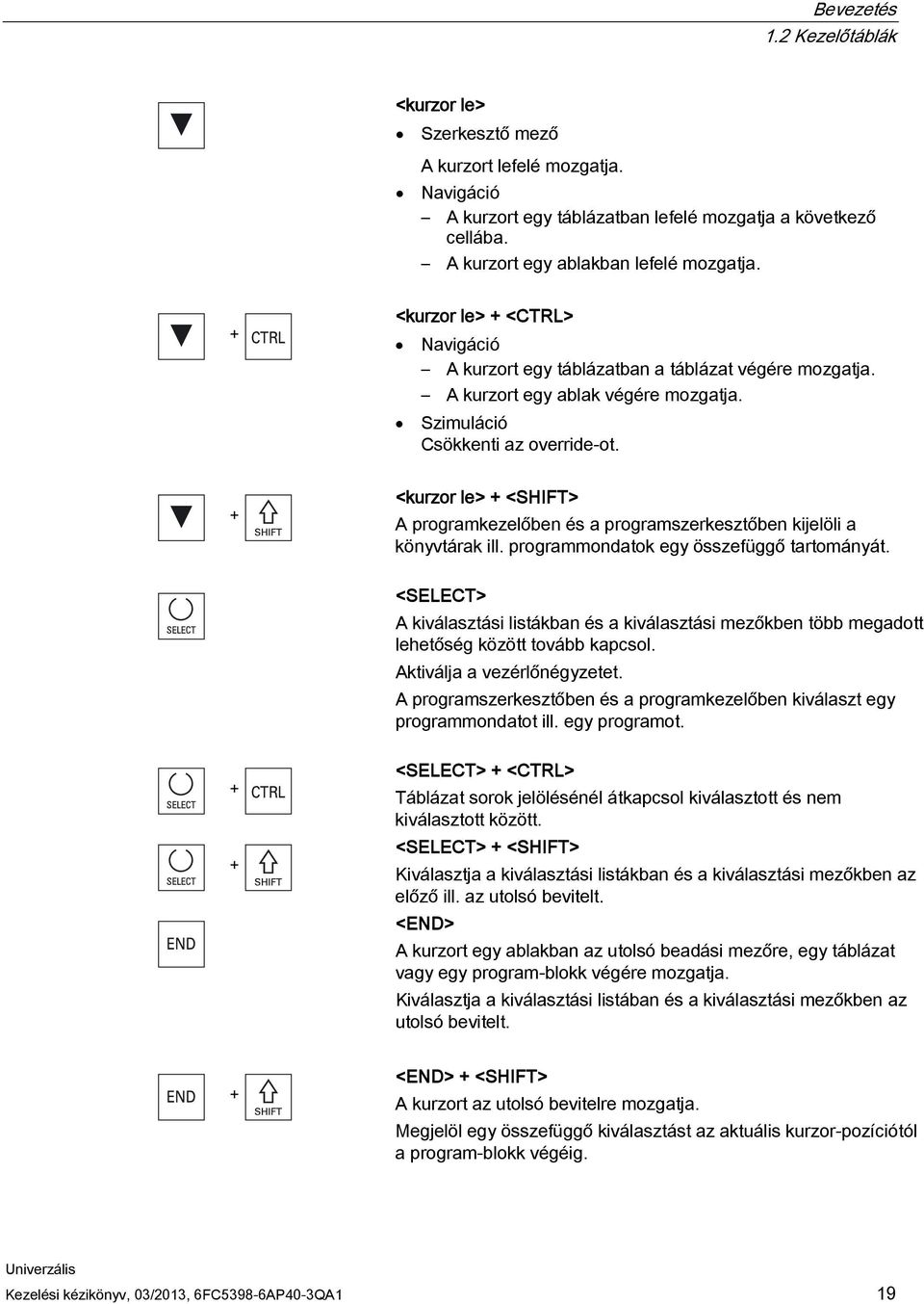 <kurzor le> + <SHIFT> A programkezelőben és a programszerkesztőben kijelöli a könyvtárak ill. programmondatok egy összefüggő tartományát.