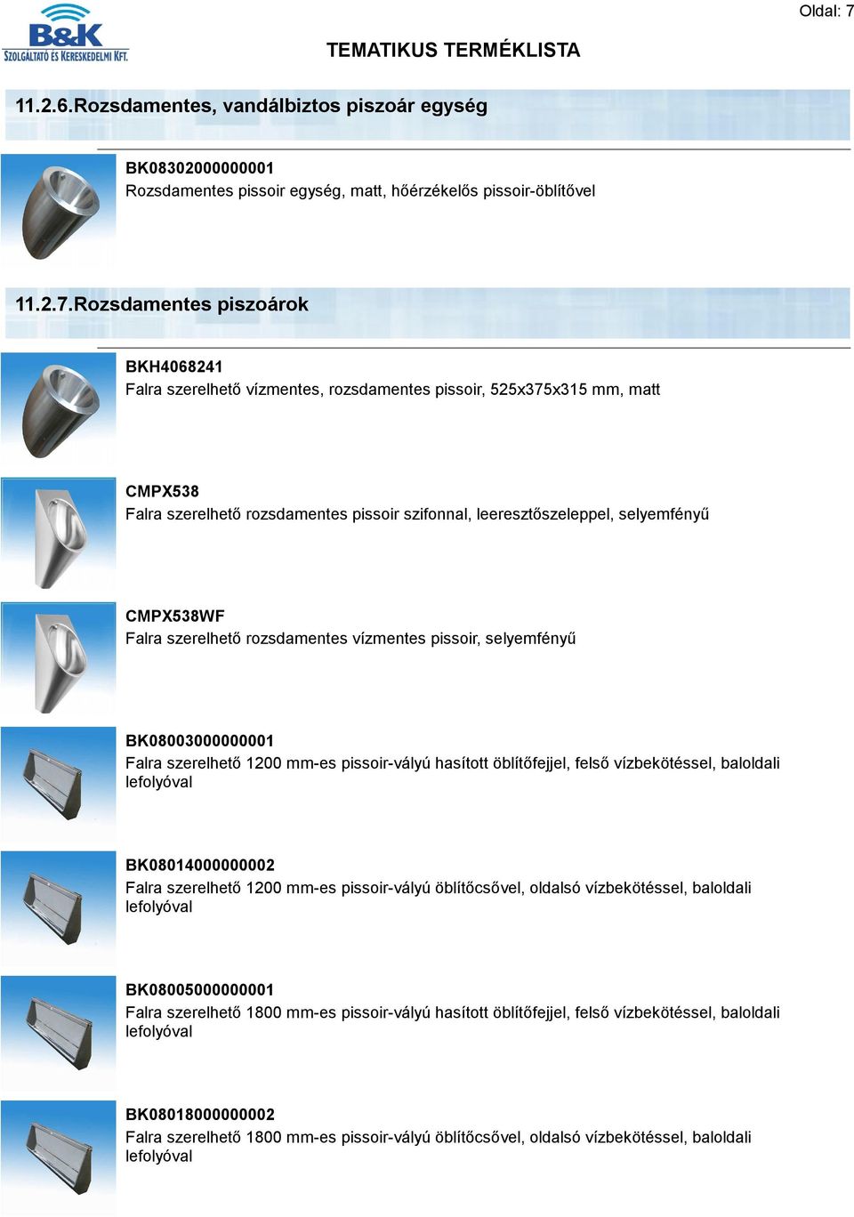 Rozsdamentes piszoárok BKH4068241 Falra szerelhető vízmentes, rozsdamentes pissoir, 525x375x315 mm, matt CMPX538 Falra szerelhető rozsdamentes pissoir szifonnal, leeresztőszeleppel, selyemfényű