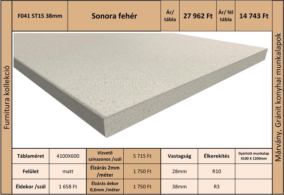 Sonora fehér. Márvány, Gránit konyhai munkalapok. Furnitura kollekció Ft  Ft. F041 ST15 38mm. Ár/ tábla. - PDF Free Download