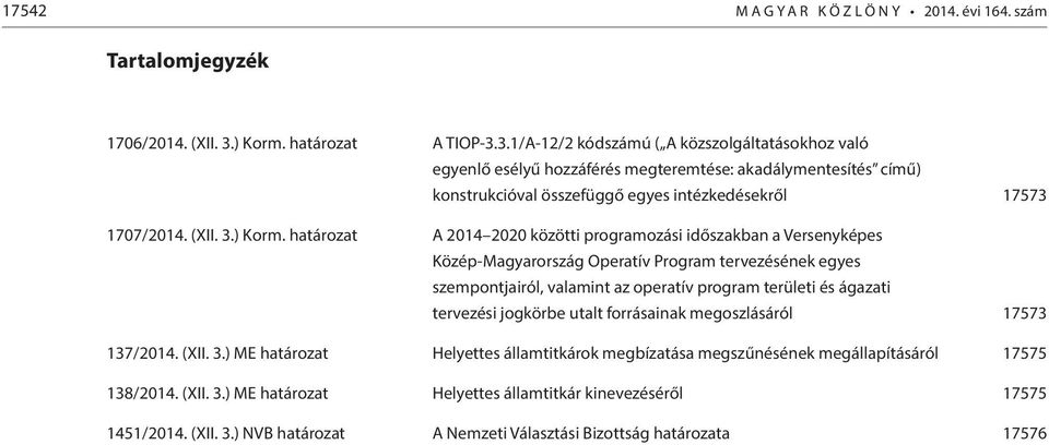 3.1/A-12/2 kódszámú ( A közszolgáltatásokhoz való egyenlő esélyű hozzáférés megteremtése: akadálymentesítés című) konstrukcióval összefüggő egyes intézkedésekről 17573 1707/2014. (XII. 3.) Korm.