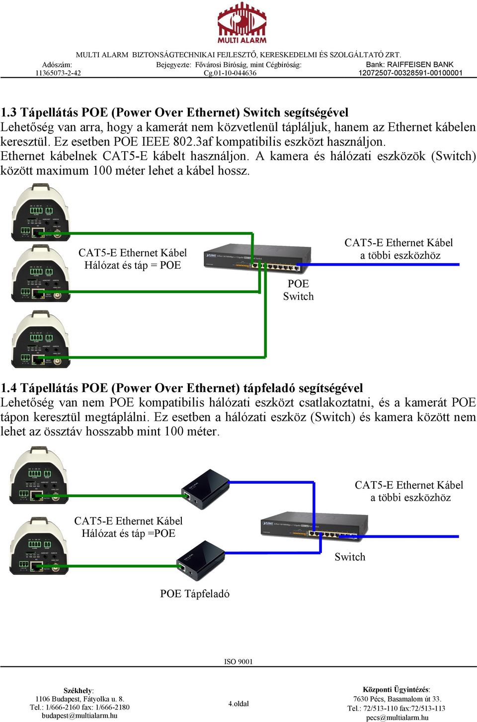 CAT5-E Ethernet Kábel a többi eszközhöz CAT5-E Ethernet Kábel Hálózat és táp = POE POE Switch 1.