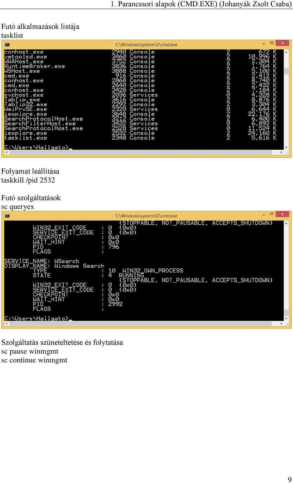 tasklist Folyamat leállítása taskkill /pid 2532 Futó