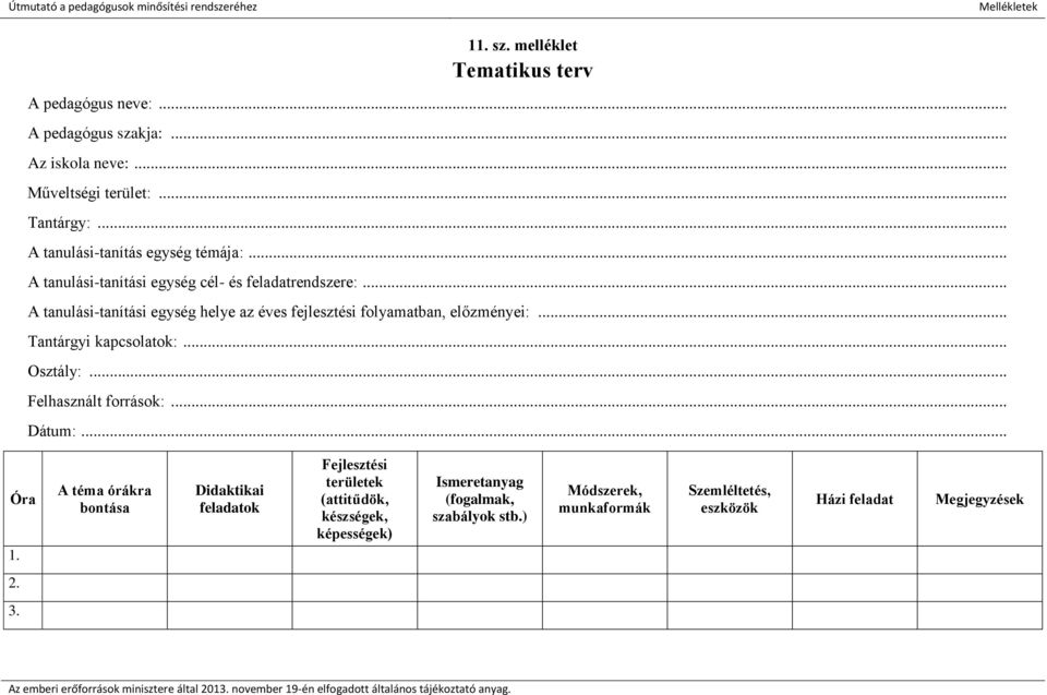 10. sz. melléklet Tanmenet. A pedagógus neve:... A műveltségi terület  neve:... A tantárgy neve:... Az ajánlott évfolyam:... Dátum:... - PDF  Ingyenes letöltés