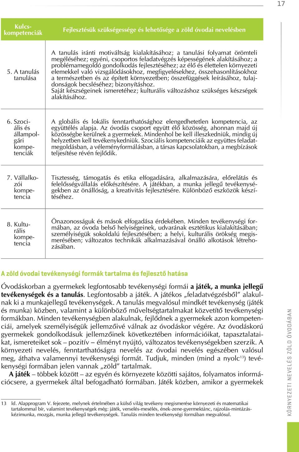 fejlesztéséhez; az élô és élettelen környezeti elemekkel való vizsgálódásokhoz, megfigyelésekhez, összehasonlításokhoz a természetben és az épített környezetben; összefüggések leírásához,