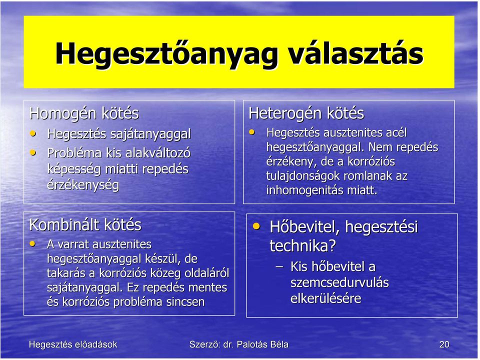 Ez repedés mentes és korróziós probléma sincsen Heterogén kötés Hegesztés ausztenites acél hegesztőanyaggal.