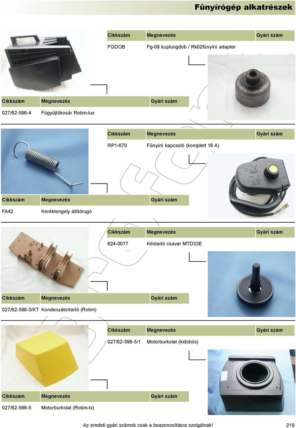 állítórugó 624-0077 Késtartó csavar MTD33E 027/62-596-3/KT Kondenzátortartó