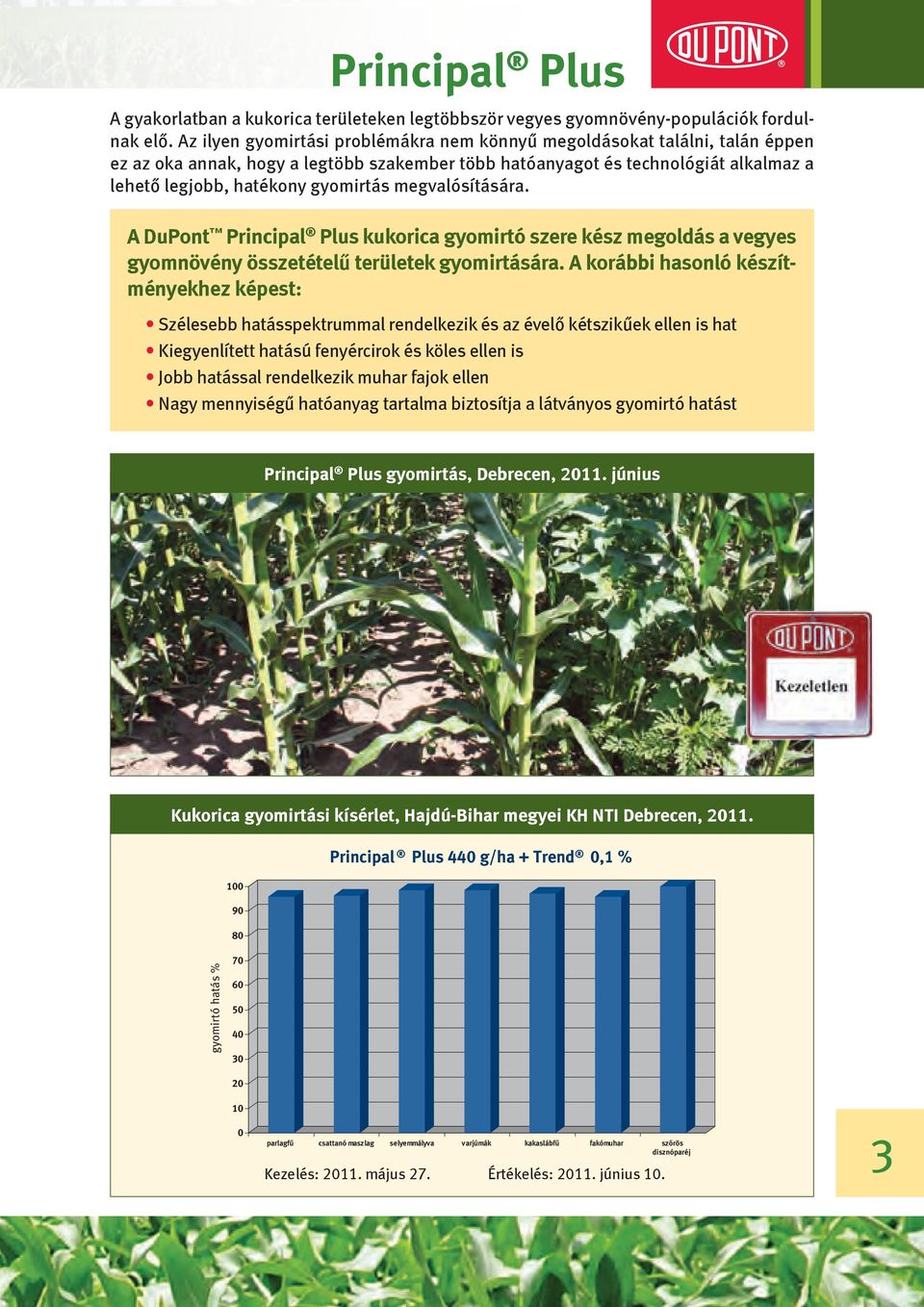 megvalósítására. A DuPont Principal Plus kukorica gyomirtó szere kész megoldás a vegyes gyomnövény összetételű területek gyomirtására.