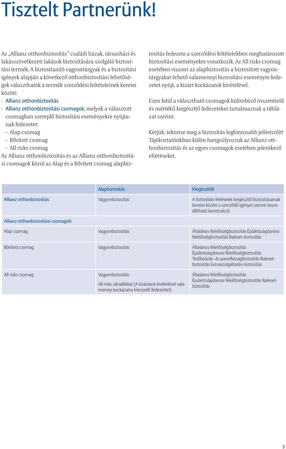 otthonbiztosítási csomagok, melyek a választott csomagban szereplő biztosítási eseményekre nyújtanak fedezetet: - Alap csomag - Bővített csomag - All risks csomag Az Allianz otthonbiztosítás és az