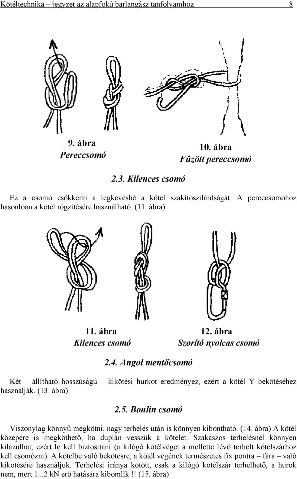 Angol mentőcsomó Két állítható hosszúságú kikötési hurkot eredményez, ezért a kötél Y bekötéséhez használják. (13. ábra) 2.5.