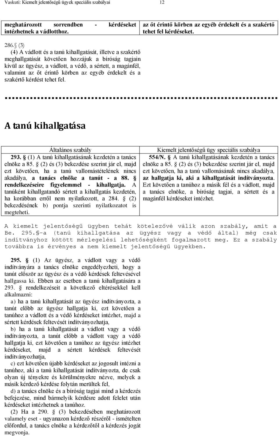 körben az egyéb érdekelt és a szakértő kérdést tehet fel. A tanú kihallgatása 293. (1) A tanú kihallgatásának kezdetén a tanács elnöke a 85.