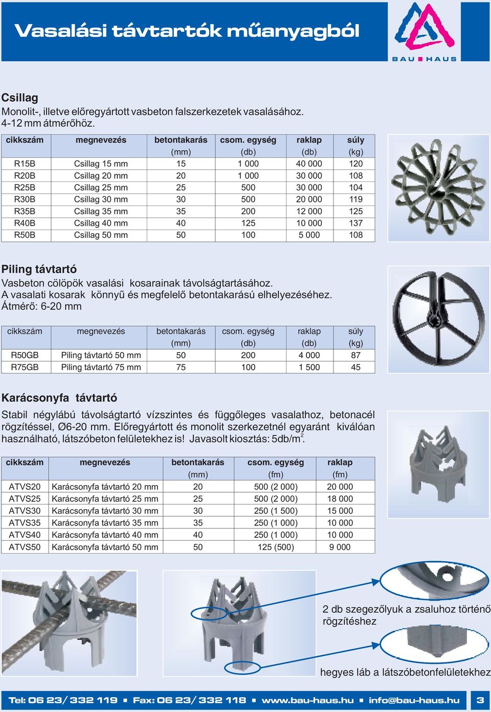 mm 35 00 1 000 15 R40B Csillag 40 mm 40 15 10 000 137 R50B Csillag 50 mm 50 100 5 000 108 Piling távtartó Vasbeton cölöpök vasalási kosarainak távolságtartásához.