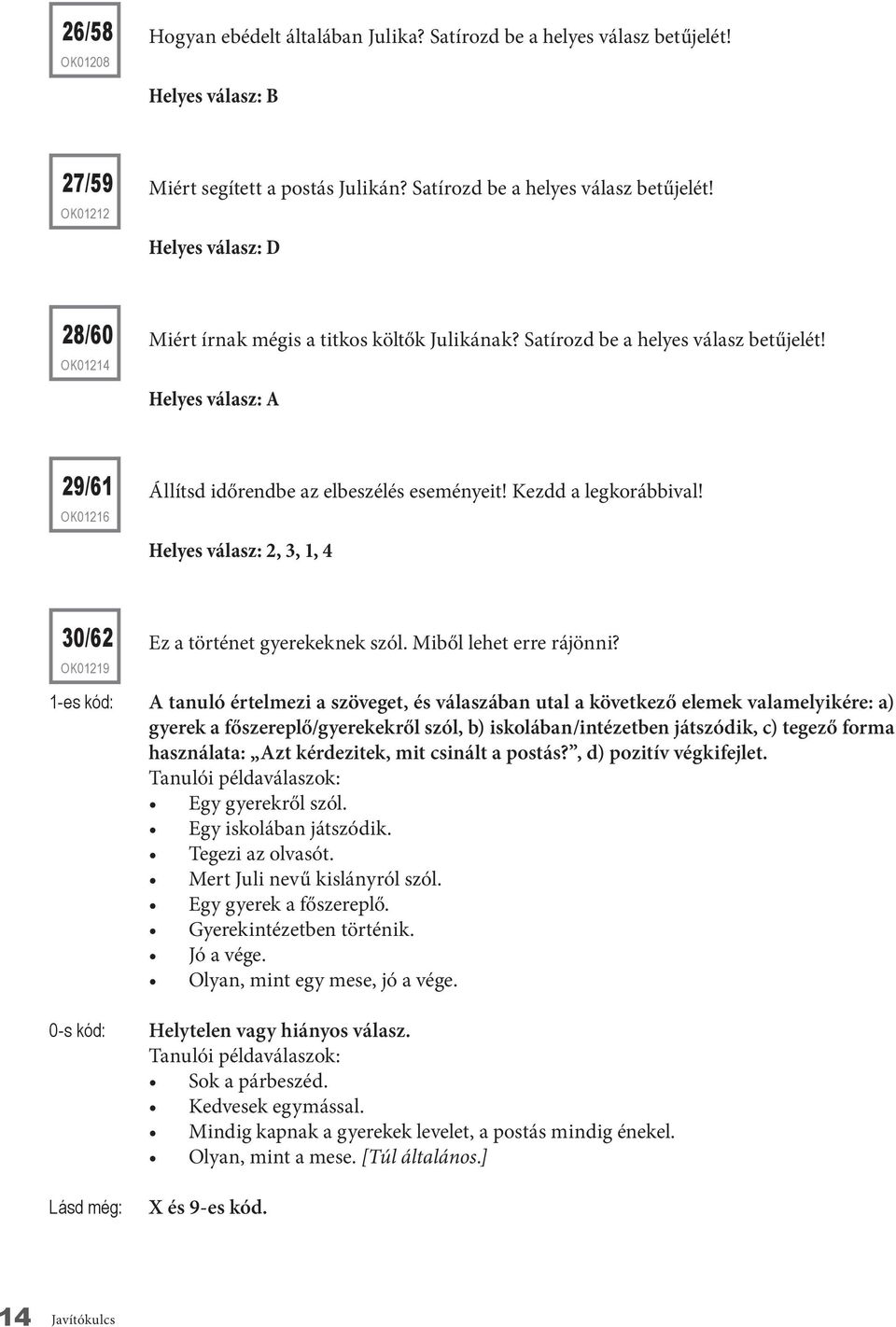 Helyes válasz: 2, 3, 1, 4 30/62 OK01219 Ez a történet gyerekeknek szól. Miből lehet erre rájönni?