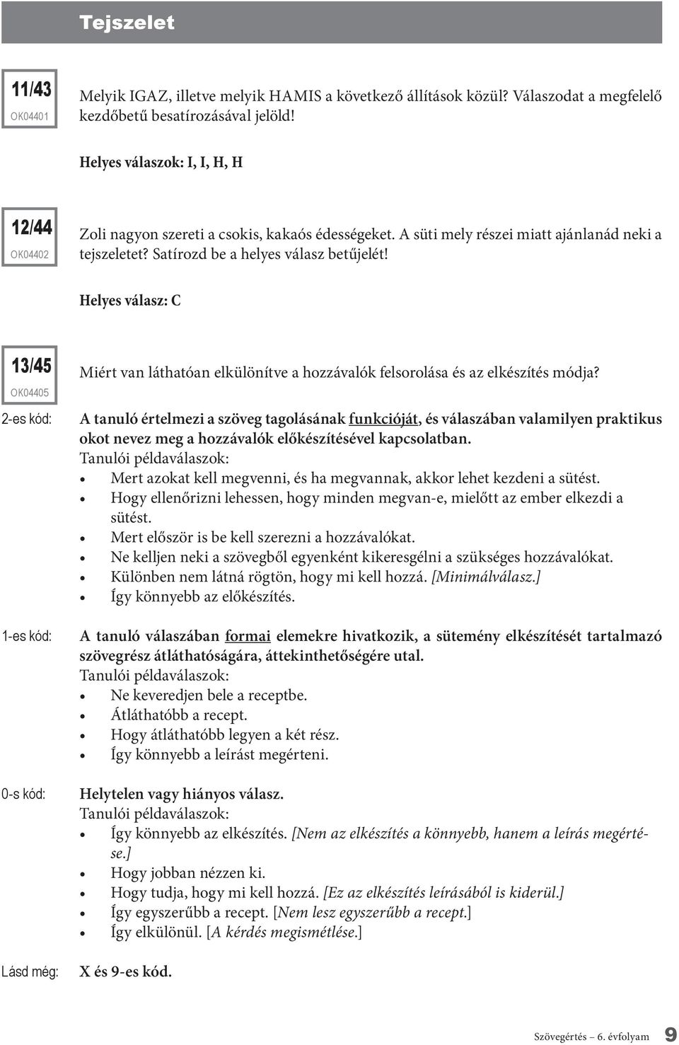 Helyes válasz: C 13/45 OK04405 2-es kód: Miért van láthatóan elkülönítve a hozzávalók felsorolása és az elkészítés módja?