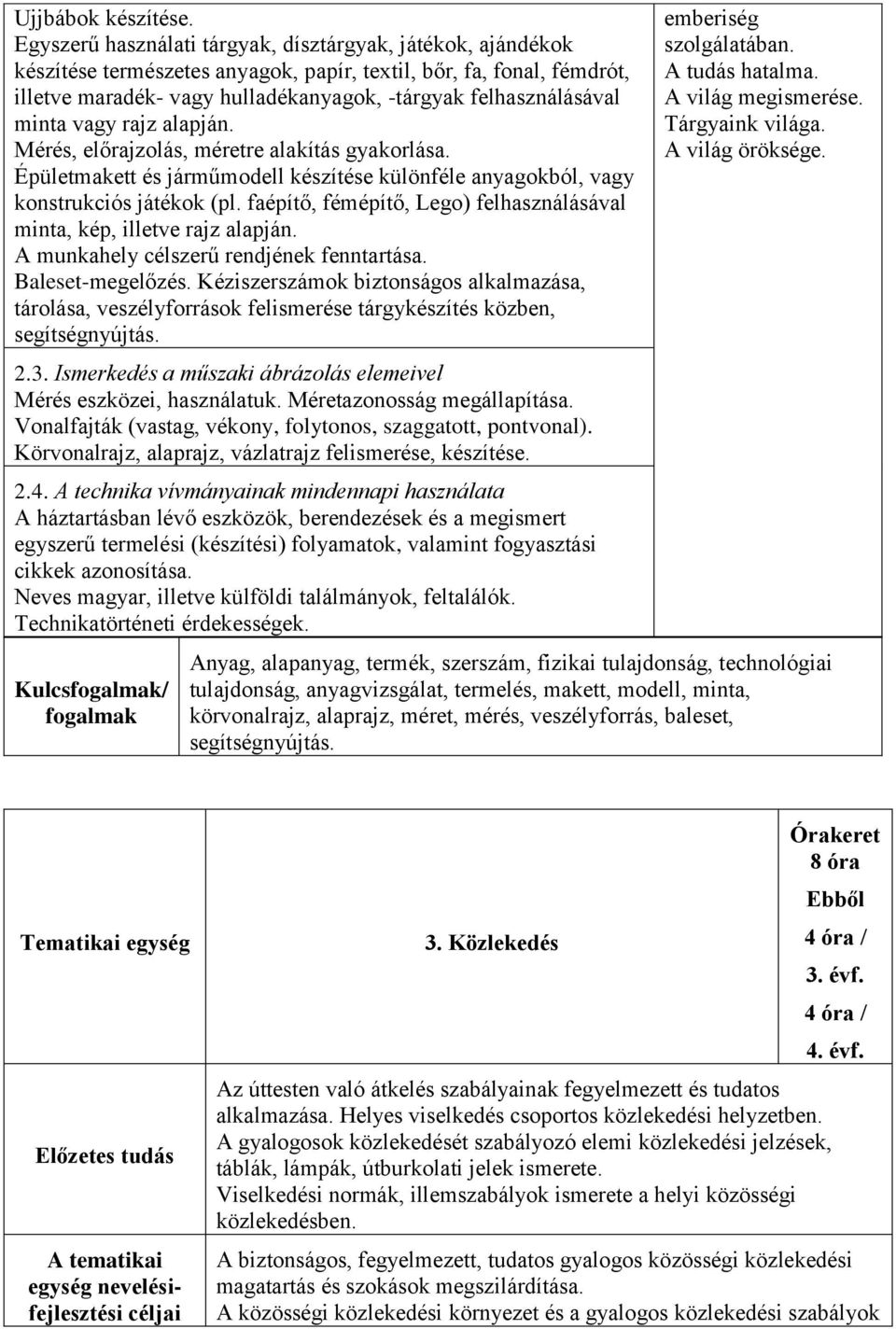 minta vagy rajz alapján. Mérés, előrajzolás, méretre alakítás gyakorlása. Épületmakett és járműmodell készítése különféle anyagokból, vagy konstrukciós játékok (pl.