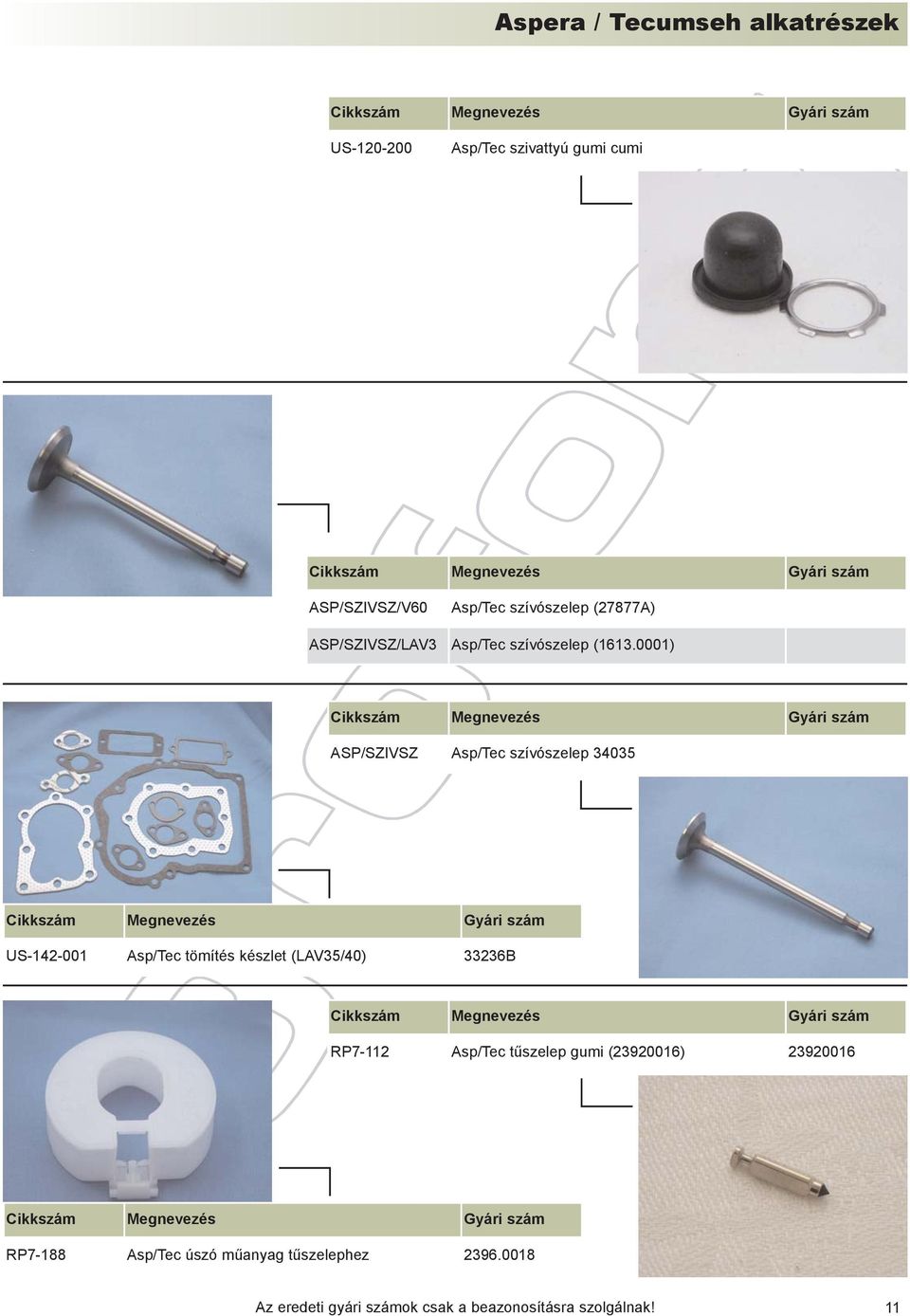 0001) ASP/SZIVSZ Asp/Tec szívószelep 34035 US-142-001 Asp/Tec tömítés készlet (LAV35/40) 33236B