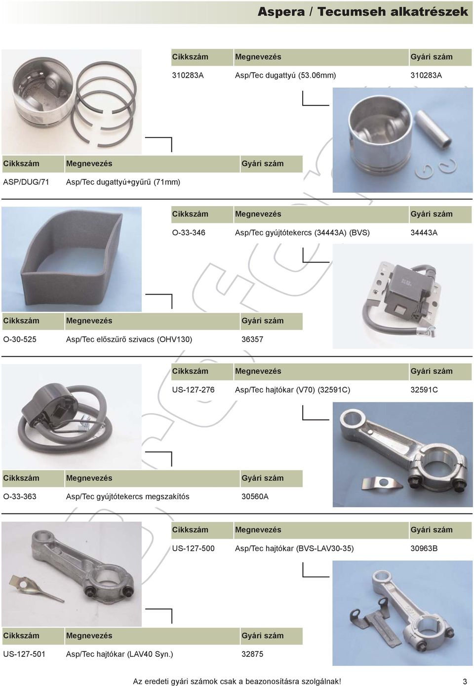 O-30-525 Asp/Tec elõszûrõ szivacs (OHV130) 36357 US-127-276 Asp/Tec hajtókar (V70) (32591C) 32591C O-33-363