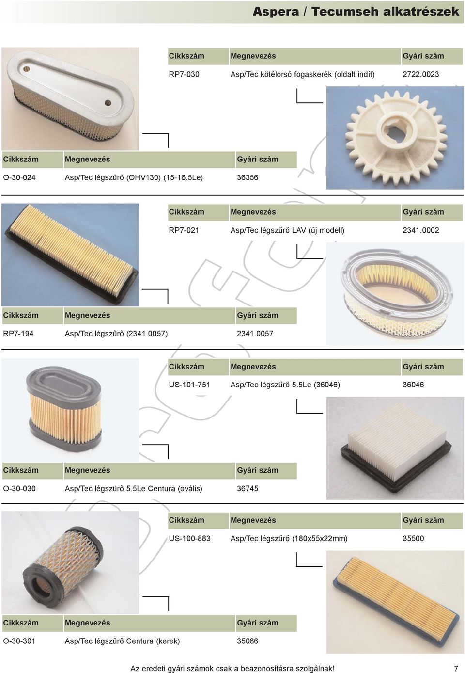 0057 US-101-751 Asp/Tec légszûrõ 5.5Le (36046) 36046 O-30-030 Asp/Tec légszürõ 5.
