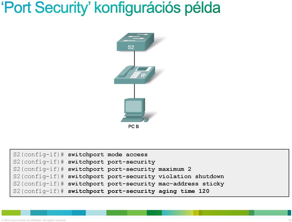 violation shutdown S2(config-if)# switchport port-security mac-address sticky