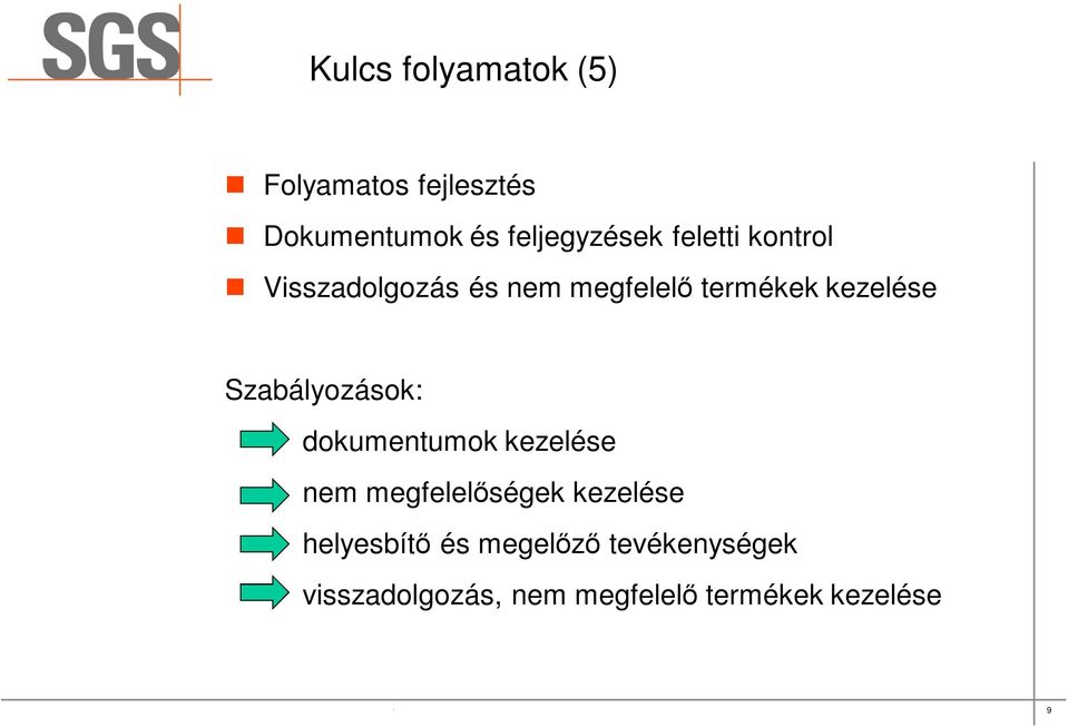 megelőző tevékenységek visszadolgozás, nem megfelelő termékek kezelése SGS Société Générale de Surveillance