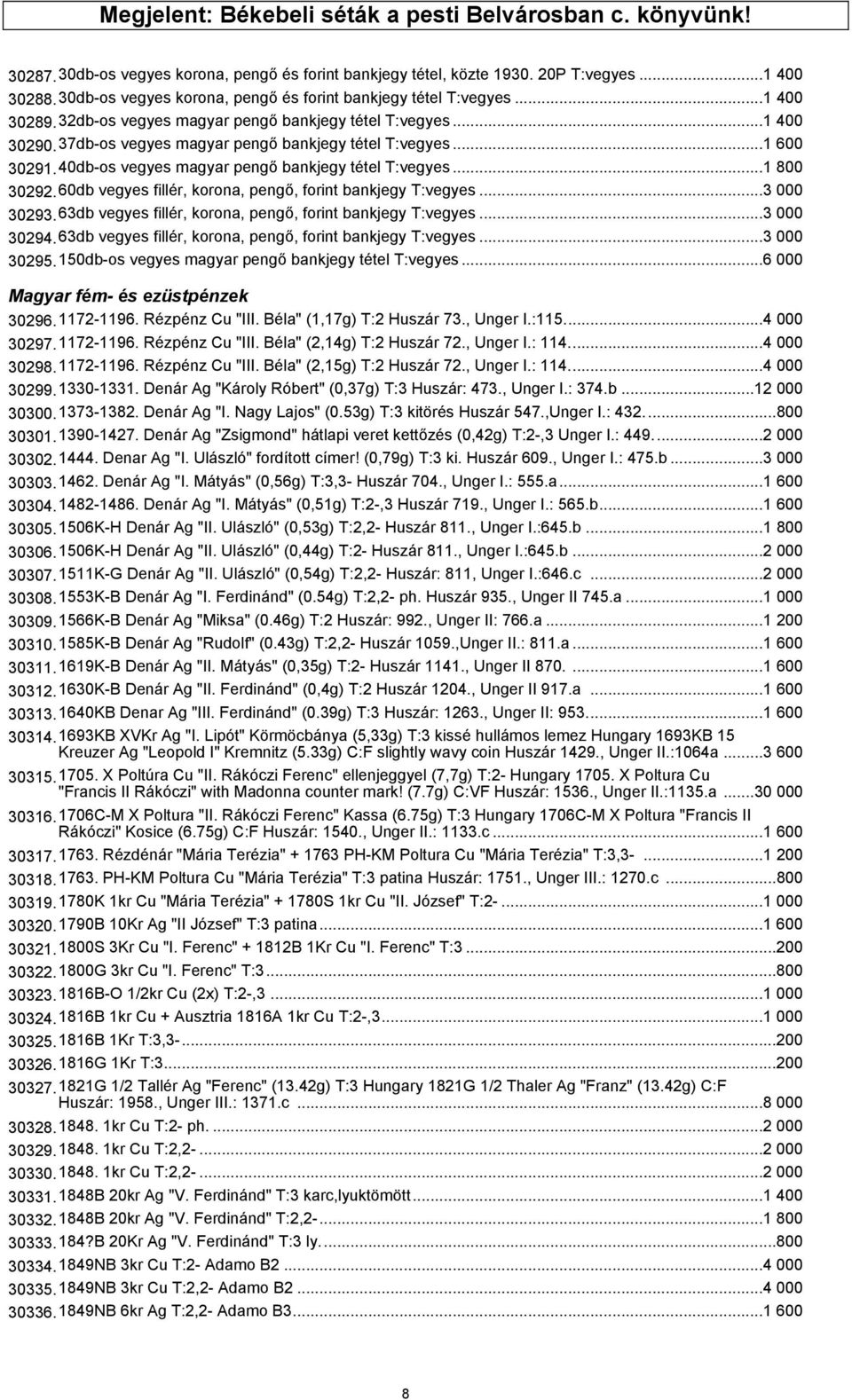 ..1 600 30291.40db-os vegyes magyar pengő bankjegy tétel T:vegyes...1 800 30292.60db vegyes fillér, korona, pengő, forint bankjegy T:vegyes...3 000 30293.