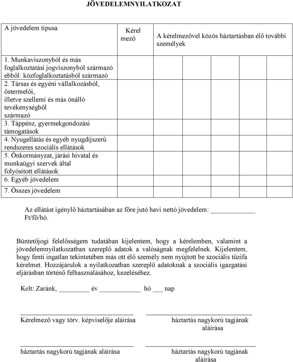 Nyugellátás és egyéb nyugdíjszerű rendszeres szociális ellátások 5. Önkormányzat, járási hivatal és munkaügyi szervek által folyósított ellátások 6. Egyéb jövedelem 7.