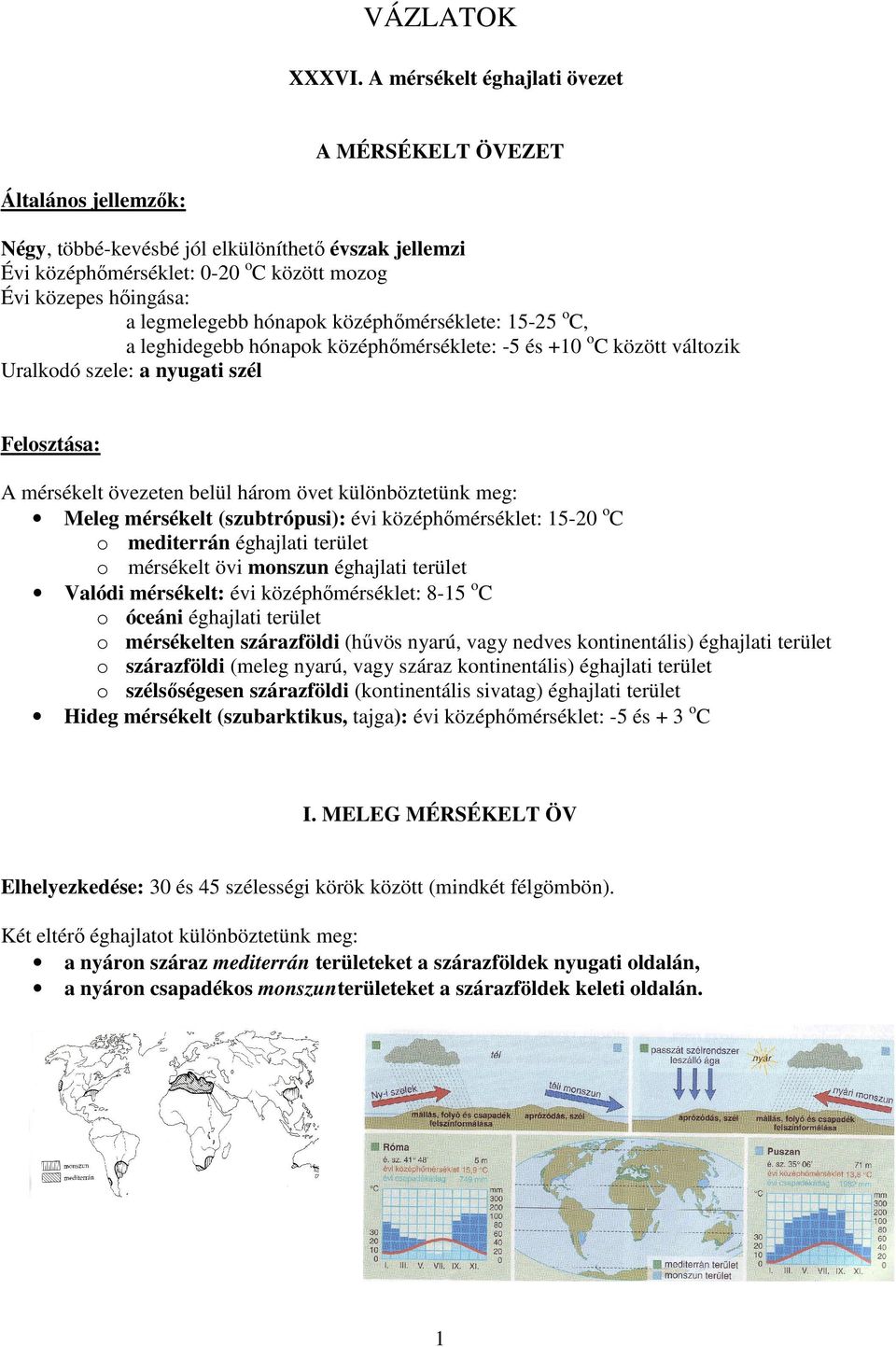 legmelegebb hónapok középhőmérséklete: 15-25 o C, a leghidegebb hónapok középhőmérséklete: -5 és +10 o C között változik Uralkodó szele: a nyugati szél Felosztása: A mérsékelt övezeten belül három