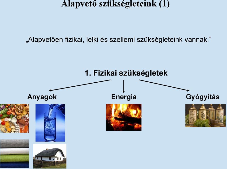 szellemi szükségleteink vannak. 1.