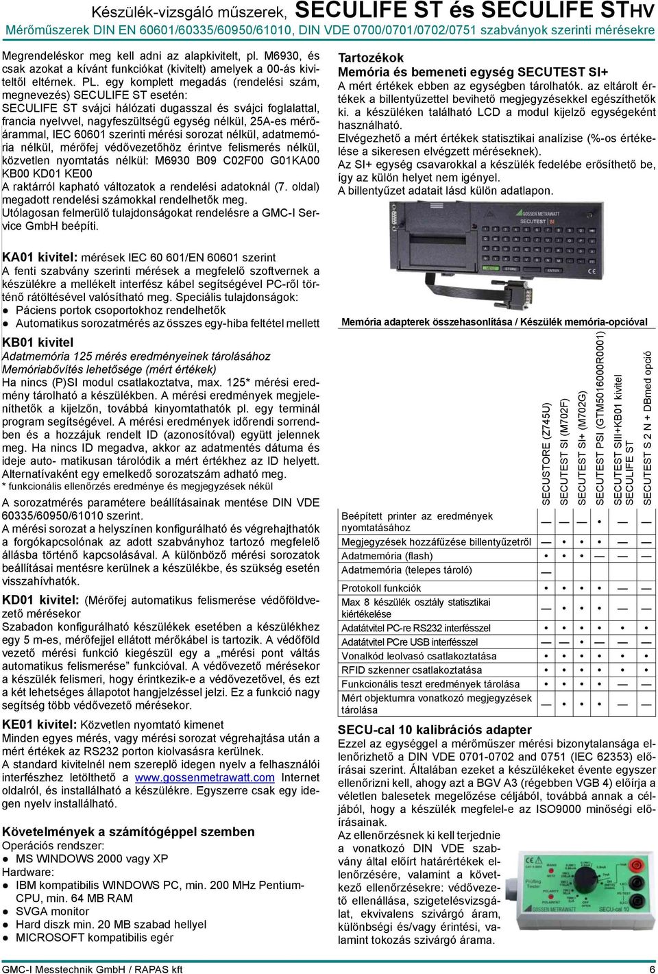 IEC 60601 szerinti mérési sorozat nélkül, adatmemória nélkül, mérõfej védõvezetõhöz érintve felismerés nélkül, közvetlen nyomtatás nélkül: M6930 B09 C02F00 G01KA00 KB00 KD01 KE00 A raktárról kapható