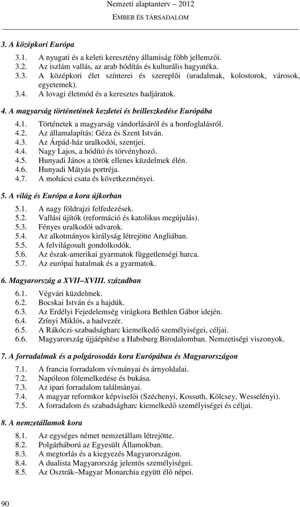 Az államalapítás: Géza és Szent István. 4.3. Az Árpád-ház uralkodói, szentjei. 4.4. Nagy Lajos, a hódító és törvényhozó. 4.5. Hunyadi János a török ellenes küzdelmek élén. 4.6.