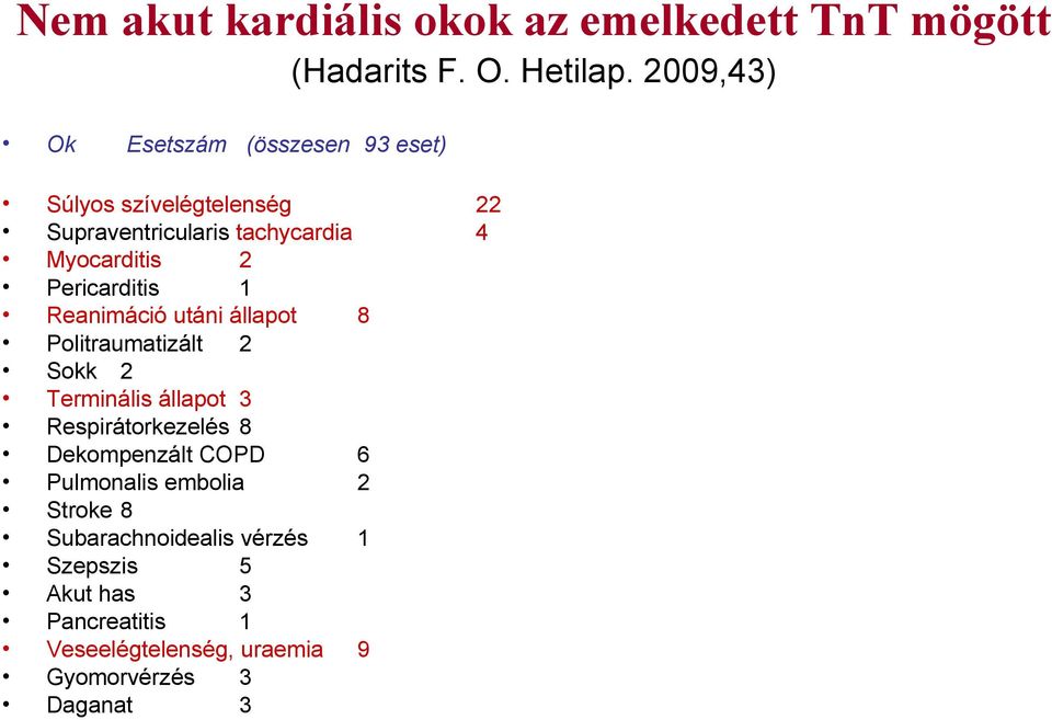 állapot 8 Politraumatizált 2 Sokk 2 Terminális állapot 3 Respirátorkezelés 8 Dekompenzált COPD 6 Pulmonalis