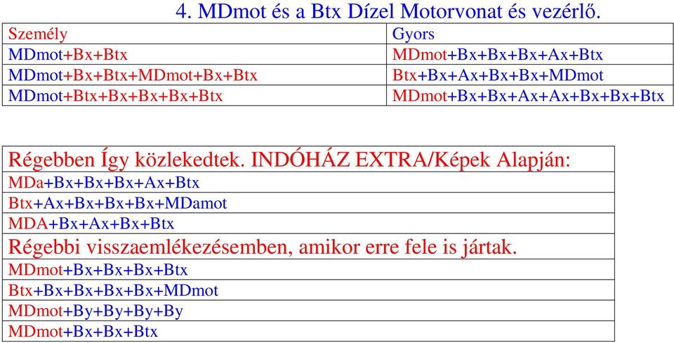 Gyors MDmot+Bx+Bx+Bx+Ax+Btx Btx+Bx+Ax+Bx+Bx+MDmot MDmot+Bx+Bx+Ax+Ax+Bx+Bx+Btx Régebben Így közlekedtek.