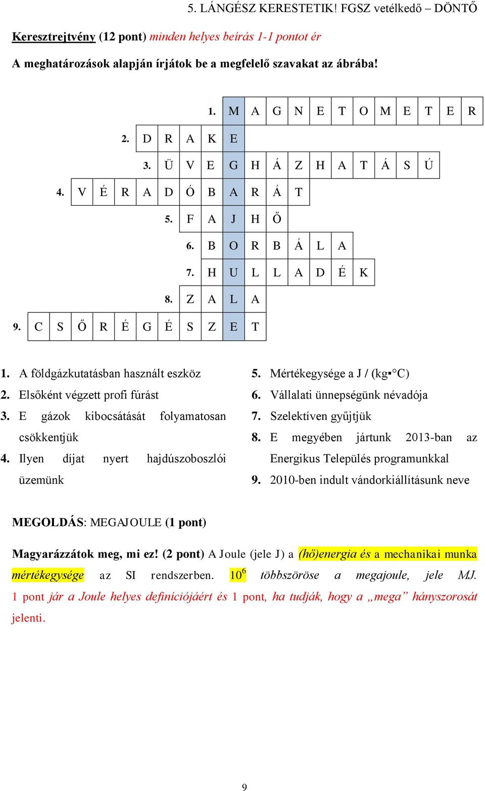 Elsőként végzett profi fúrást 3. E gázok kibocsátását folyamatosan csökkentjük 4. Ilyen díjat nyert hajdúszoboszlói üzemünk 5. Mértékegysége a J / (kg C) 6. Vállalati ünnepségünk névadója 7.