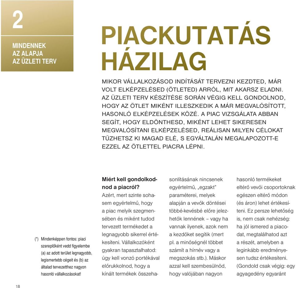 A PIAC VIZSGÁLATA ABBAN SEGÍT, HOGY ELDÖNTHESD, MIKÉNT LEHET SIKERESEN MEGVALÓSÍTANI ELKÉPZELÉSED, REÁLISAN MILYEN CÉLOKAT TŰZHETSZ KI MAGAD ELÉ, S EGYÁLTALÁN MEGALAPOZOTT-E EZZEL AZ ÖTLETTEL PIACRA