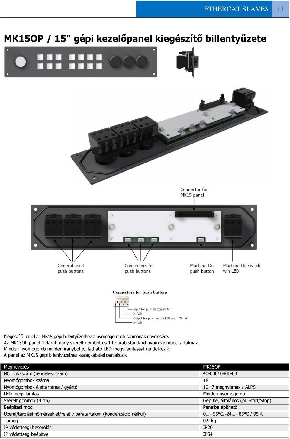 A panel az MK15 gépi billentyűzethez szalagkábellel csatlakozik.