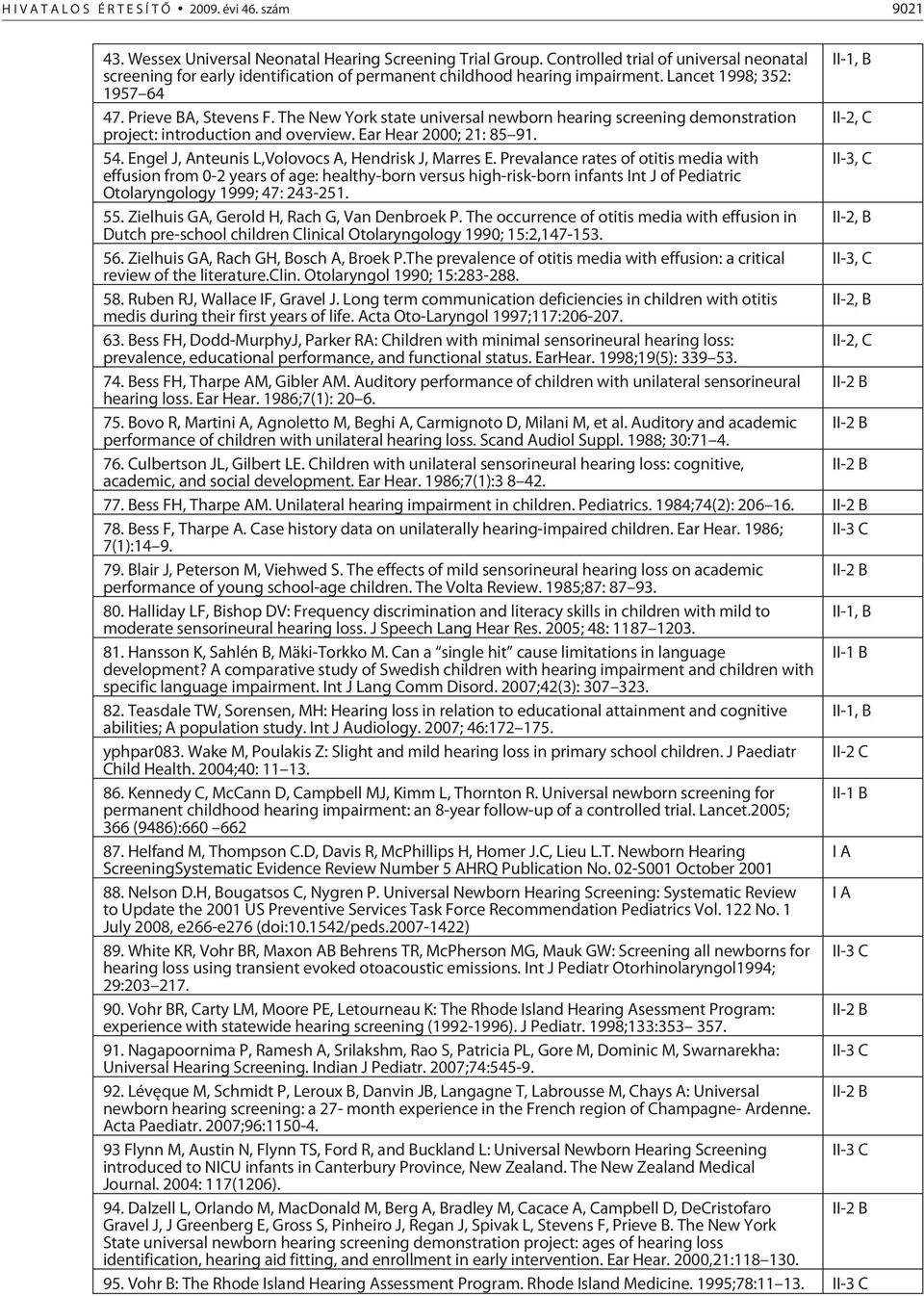 The New York state universal newborn hearing screening demonstration II-2, C project: introduction and overview. Ear Hear 2000; 21: 85 91. 54. Engel J, Anteunis L,Volovocs A, Hendrisk J, Marres E.