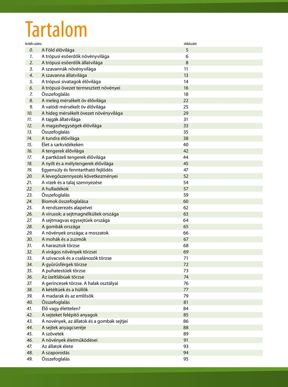 A hideg mérsékelt övezet növényvilága 29 11. A tajgák állatvilága 31 12. A magashegységek élővilága 33 13. Összefoglalás 35 14. A tundra élővilága 38 15. Élet a sarkvidékeken 40 16.