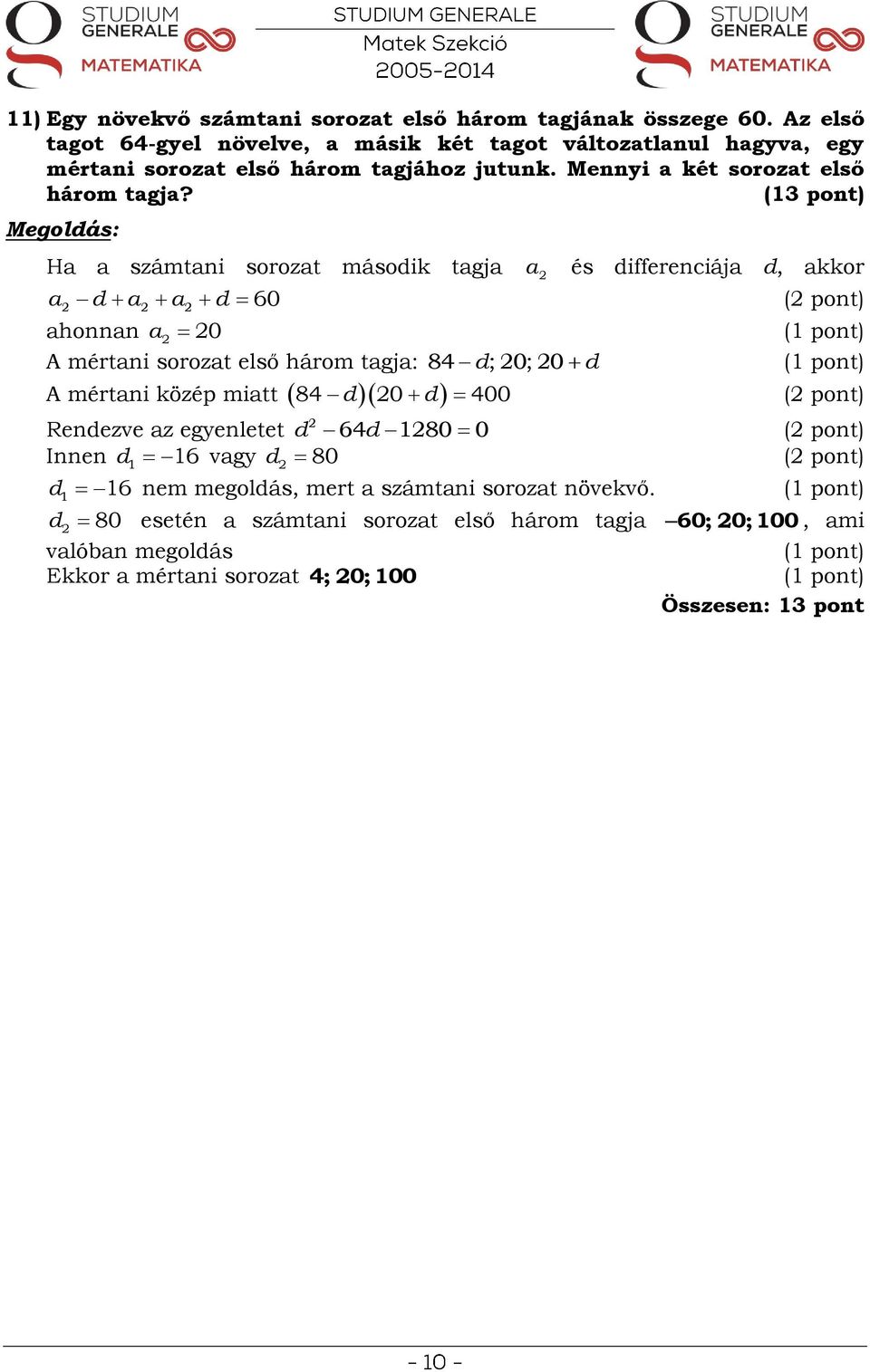 MATEMATIKA ÉRETTSÉGI TÍPUSFELADATOK MEGOLDÁSAI EMELT SZINT Sorozatok - PDF  Ingyenes letöltés