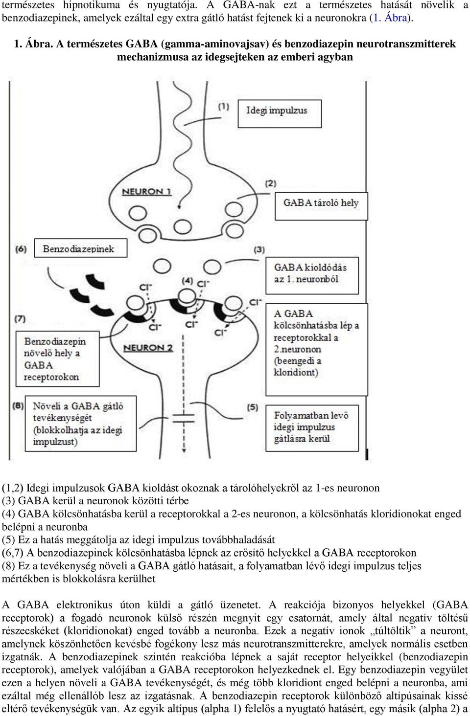 A természetes GABA (gamma-aminovajsav) és benzodiazepin neurotranszmitterek mechanizmusa az idegsejteken az emberi agyban (1,2) Idegi impulzusok GABA kioldást okoznak a tárolóhelyekről az 1-es