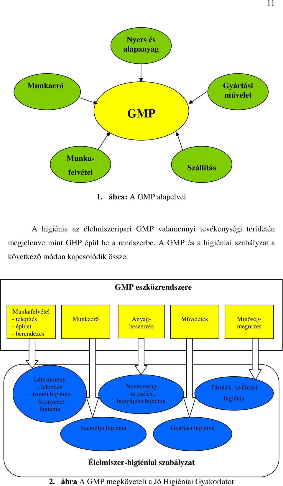 A GMP és a higiéniai szabályzat a következő módon kapcsolódik össze: GMP eszközrendszere Munkafelvétel - telepítés - épület - berendezés Munkaerő Anyagbeszerzés