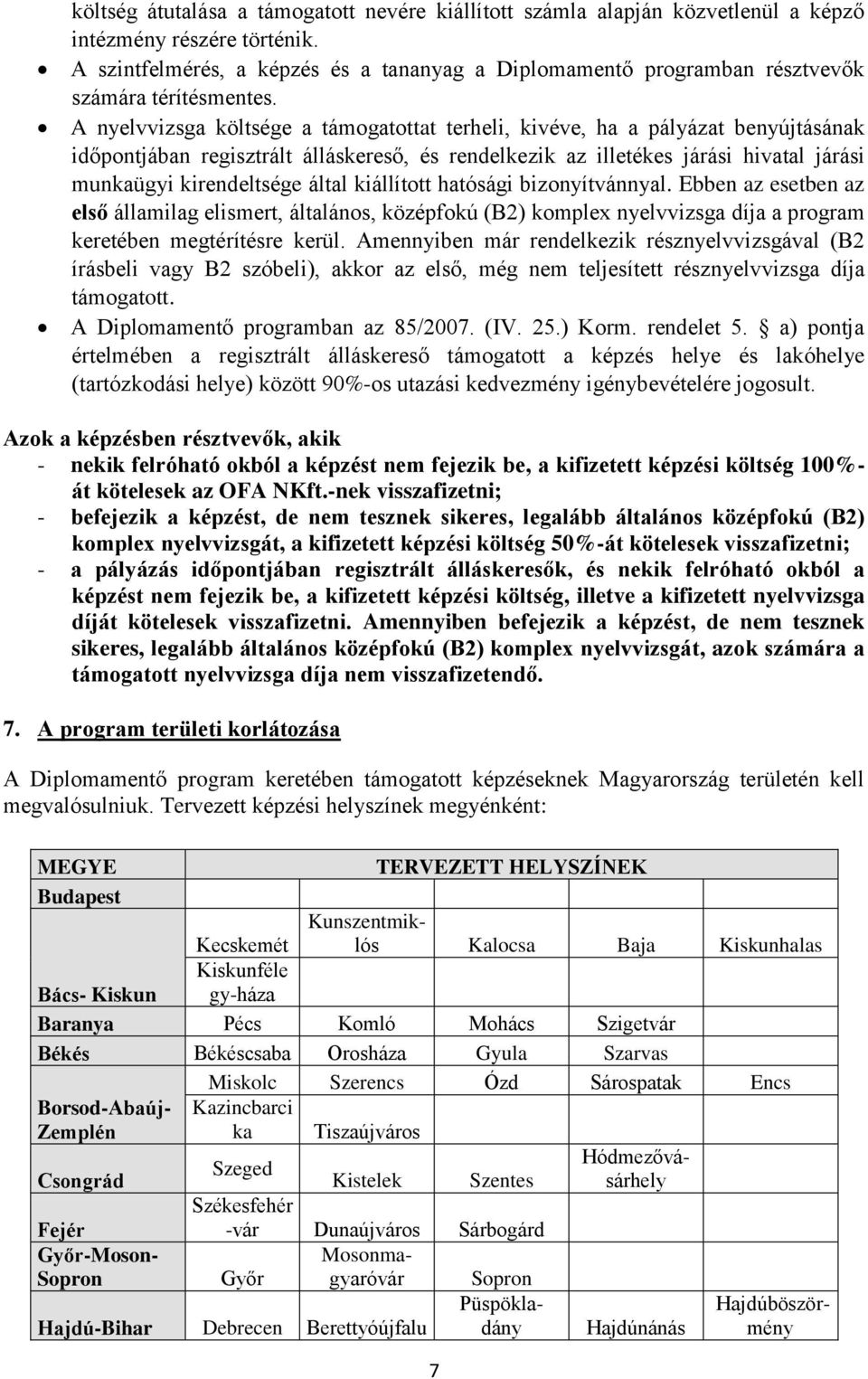 A nyelvvizsga költsége a támogatottat terheli, kivéve, ha a pályázat benyújtásának időpontjában regisztrált álláskereső, és rendelkezik az illetékes járási hivatal járási munkaügyi kirendeltsége