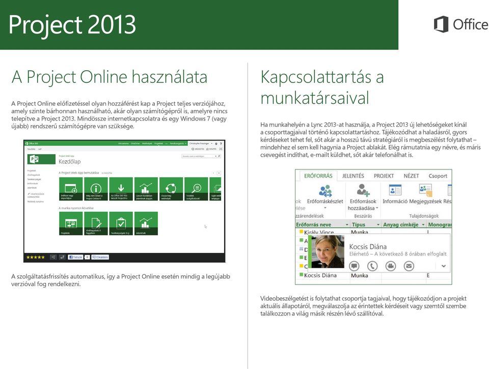 Kapcsolattartás a munkatársaival Ha munkahelyén a Lync 2013-at használja, a Project 2013 új lehetőségeket kínál a csoporttagjaival történő kapcsolattartáshoz.