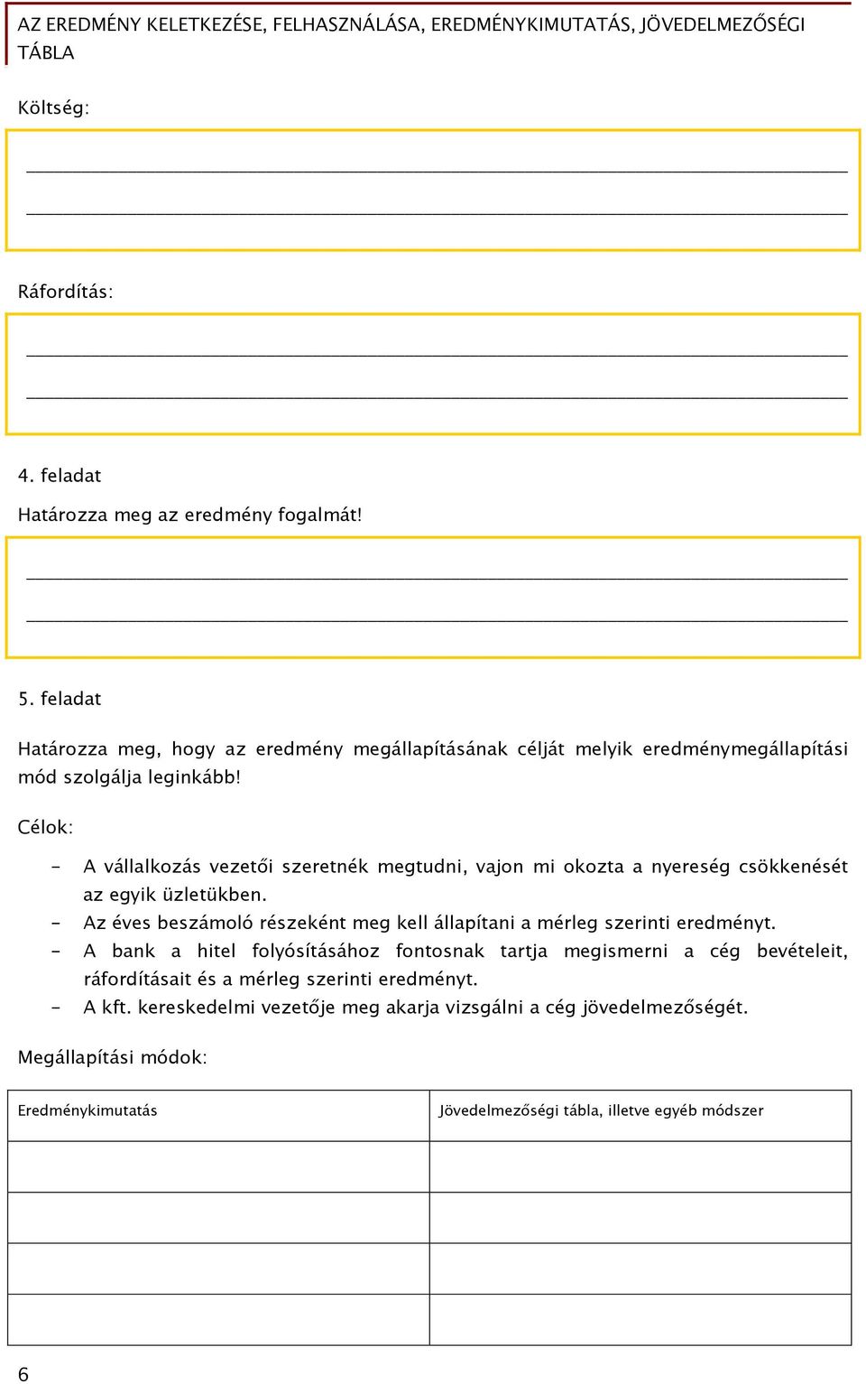 Célok: - A vállalkozás vezetői szeretnék megtudni, vajon mi okozta a nyereség csökkenését az egyik üzletükben.