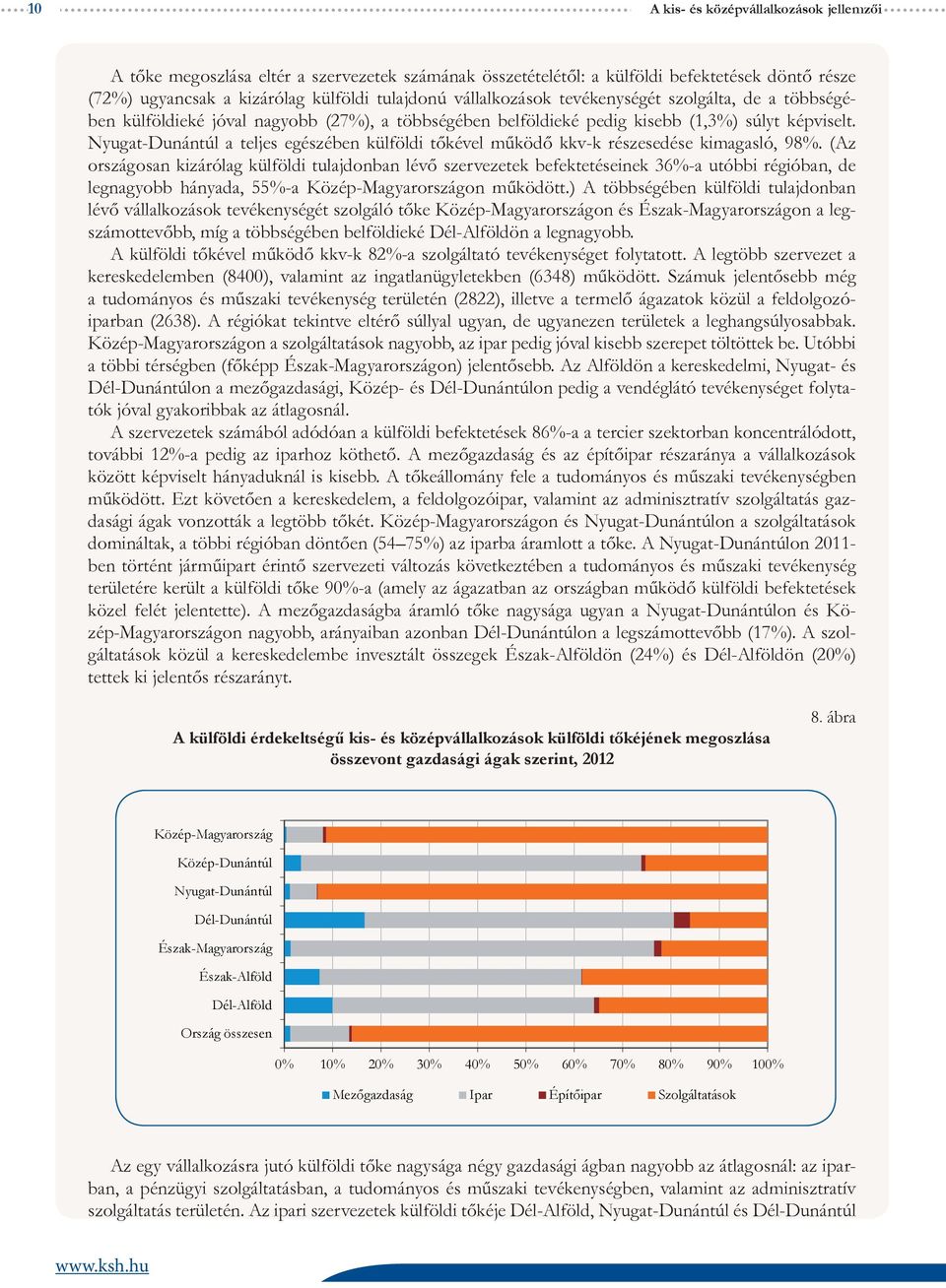 Nyugat- a teljes egészében külföldi tőkével működő kkv-k részesedése kimagasló, 98%.