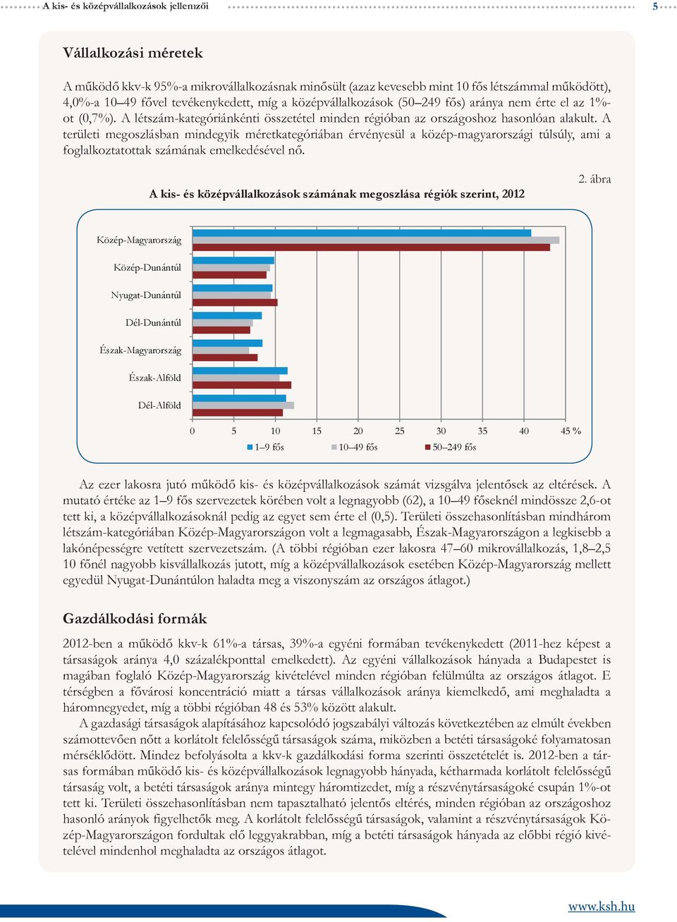 A területi megoszlásban mindegyik méretkategóriában érvényesül a közép-magyarországi túlsúly, ami a foglalkoztatottak számának emelkedésével nő.