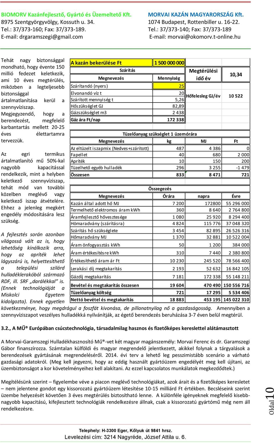 Az egri termikus ártalmatlanító mű 50%-kal nagyobb kapacitással rendelkezik, mint a helyben keletkező szennyvíziszap, tehát mód van további közelben meglévő vagy keletkező iszap átvételére.