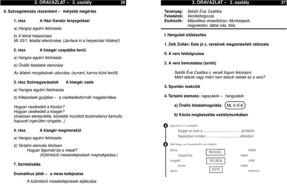 (surrant, karma közé került) 3. rész Szómagyarázatok A kisegér csele a) Hangos egyéni felolvasás b) Kifejezések gyûjtése a viselkedésformák megjelenítése Hogyan viselkedett a Kandúr?