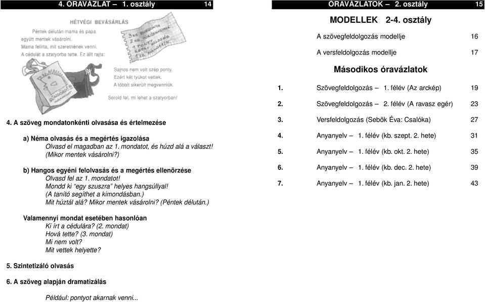 Versfeldolgozás (Sebõk Éva: Csalóka) 27 a) Néma olvasás és a megértés igazolása Olvasd el magadban az 1. mondatot, és húzd alá a választ! (Mikor mentek vásárolni?