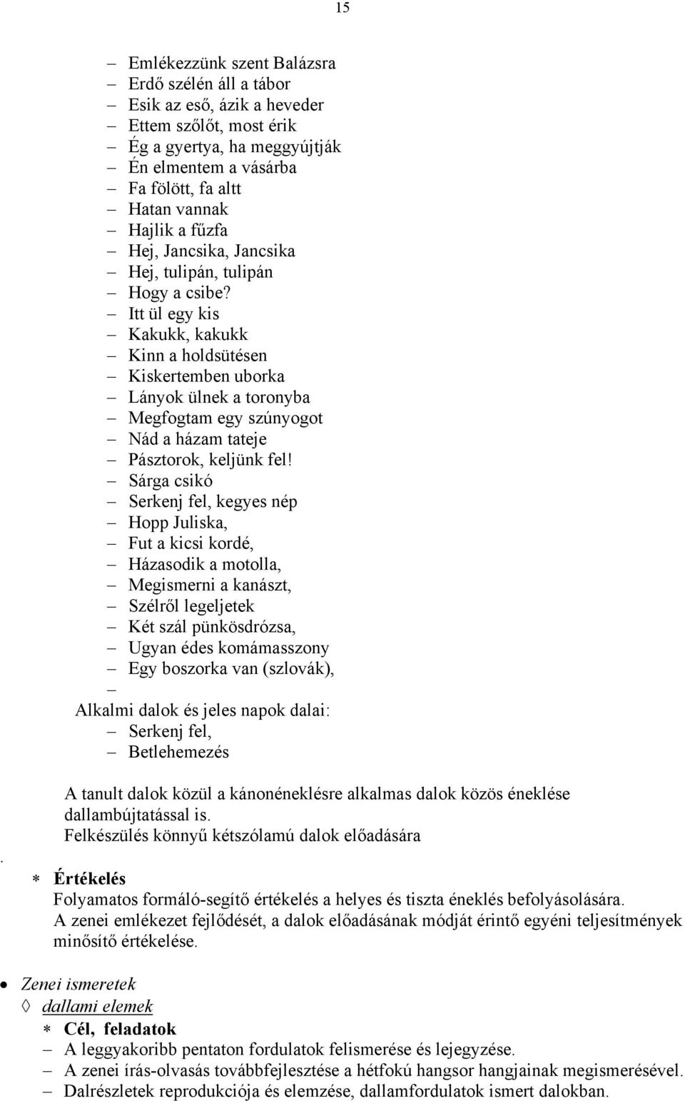 Itt ül egy kis Kakukk, kakukk Kinn a holdsütésen Kiskertemben uborka Lányok ülnek a toronyba Megfogtam egy szúnyogot Nád a házam tateje Pásztorok, keljünk fel!