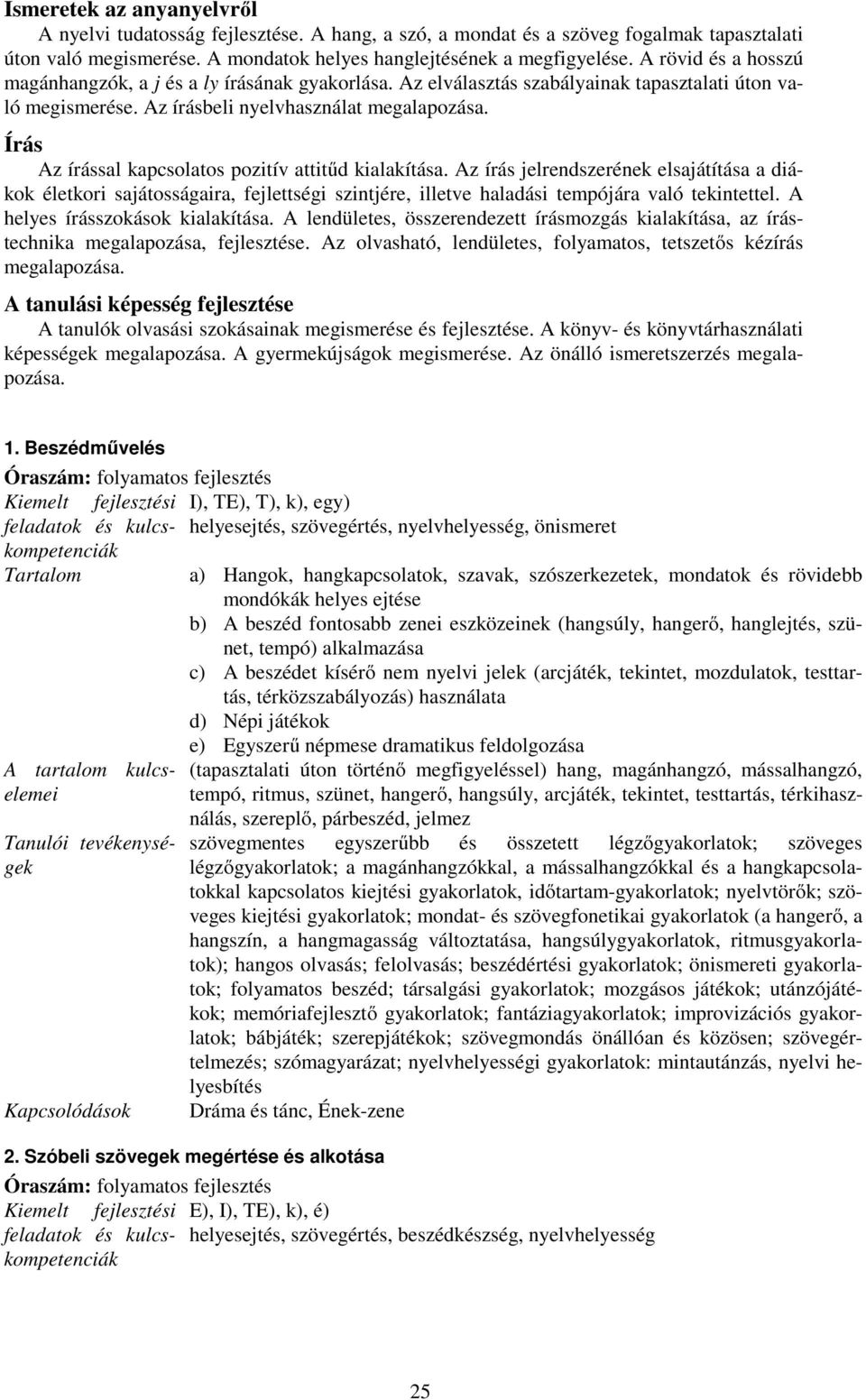 Írás Az írással kapcsolatos pozitív attitűd kialakítása. Az írás jelrendszerének elsajátítása a diákok életkori sajátosságaira, fejlettségi szintjére, illetve haladási tempójára való tekintettel.