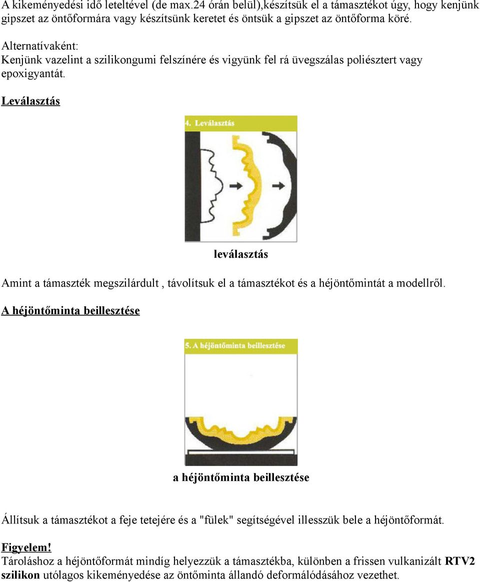 Leválasztás leválasztás Amint a támaszték megszilárdult, távolítsuk el a támasztékot és a héjöntőmintát a modellről.